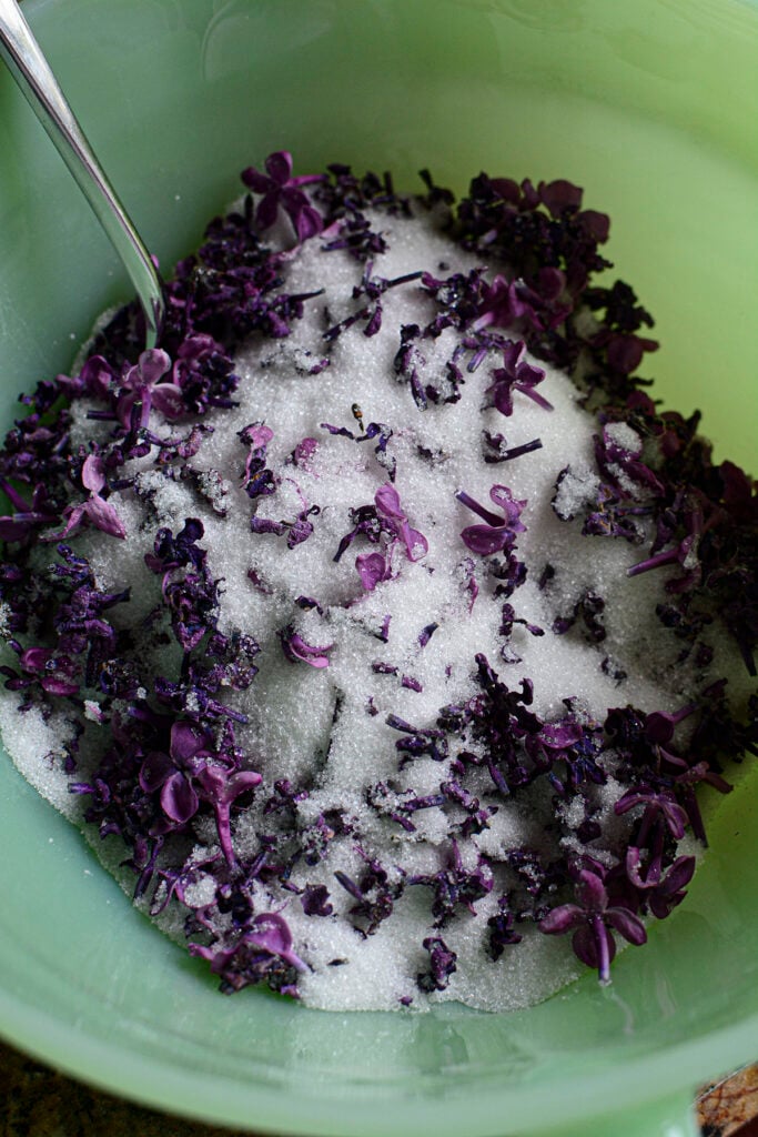 Lilac and sugar combined into a green dish.