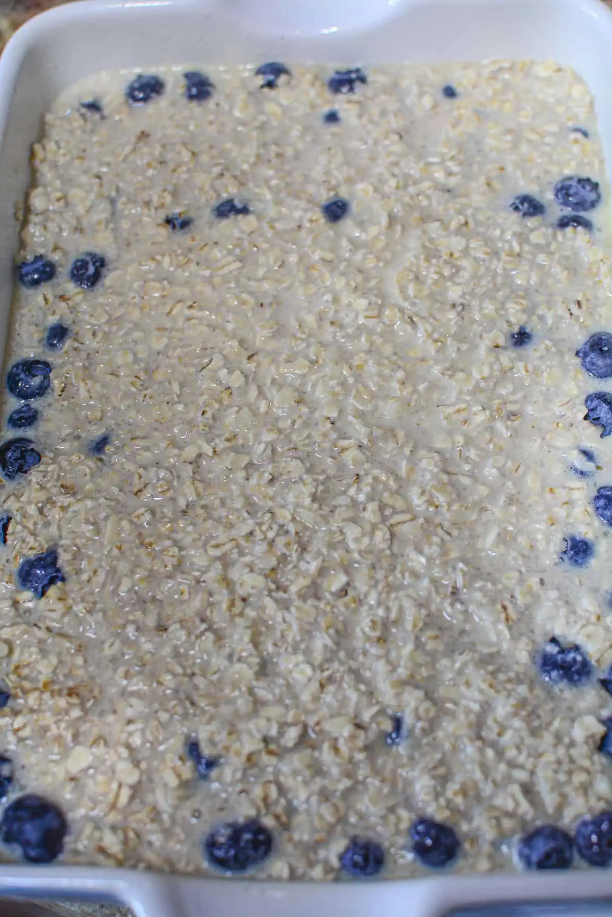 The rest of the oatmeal batter on top of the blueberries. 