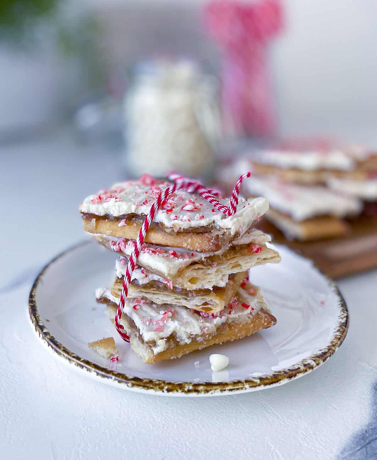 5 Ingredient Peppermint Christmas Bark on a white plate.