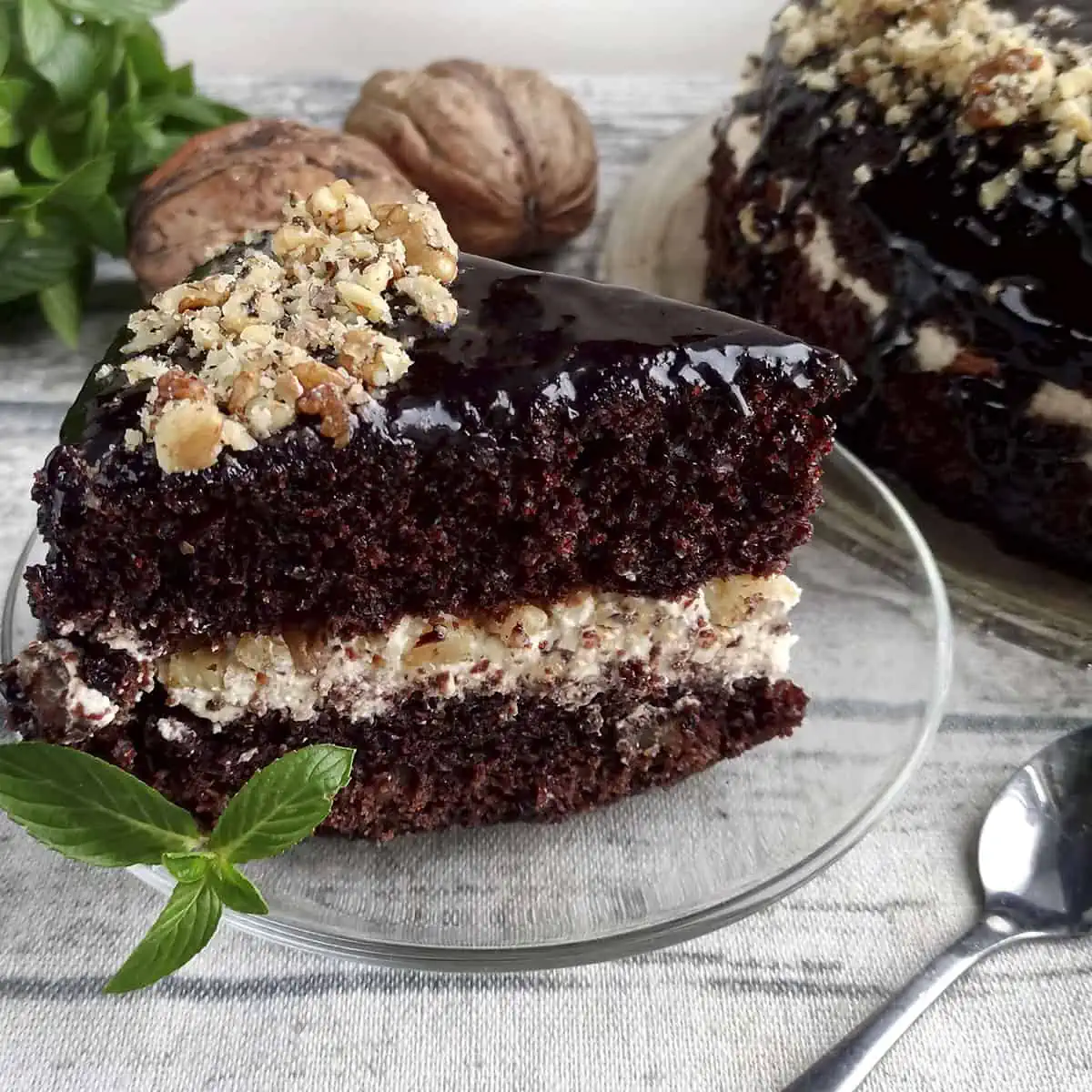 Chocolate Walnut Cake square image.