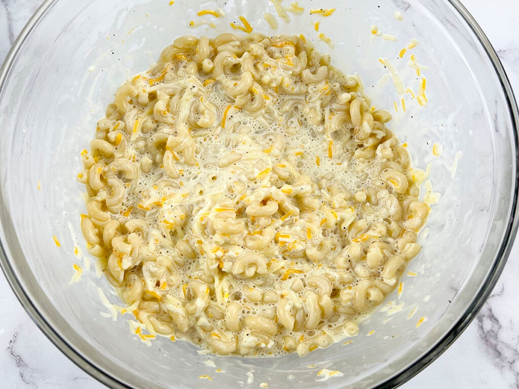 The hot macaroni with the all the ingredients added.