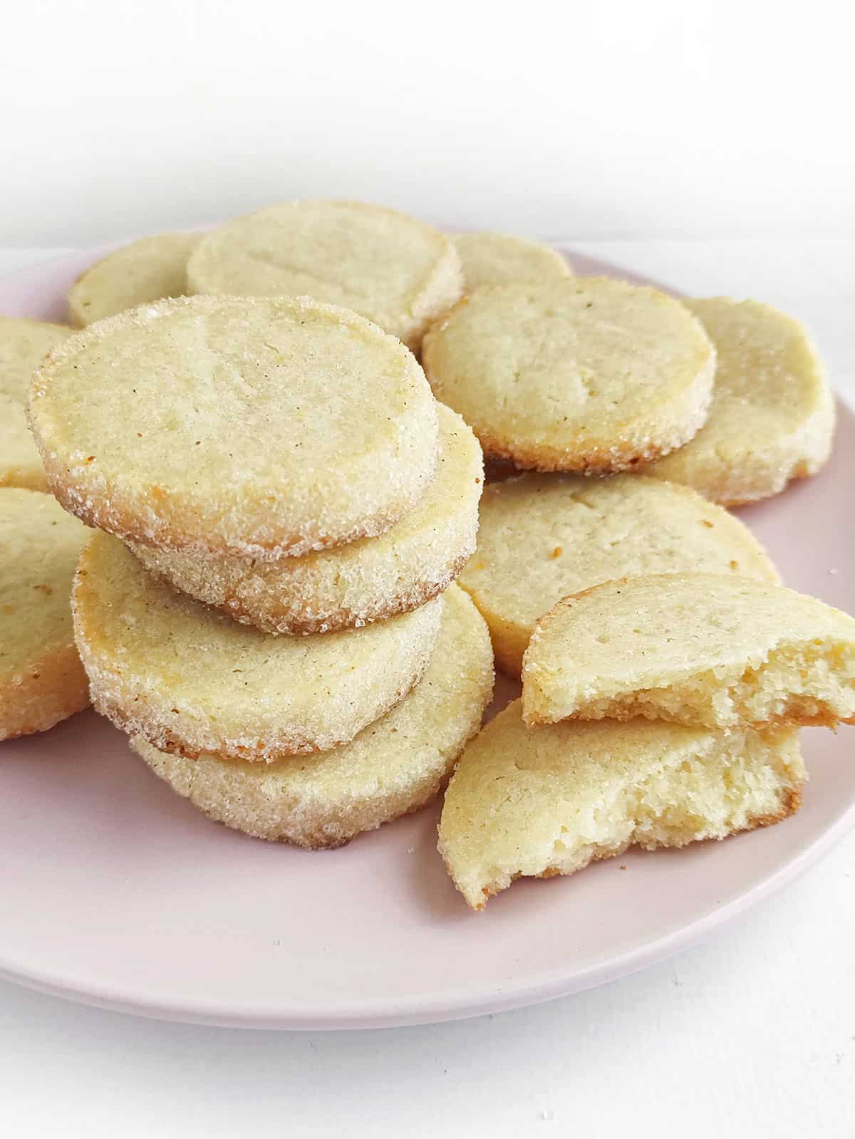 4 Ingredient Butter Cookies on a pink plate.