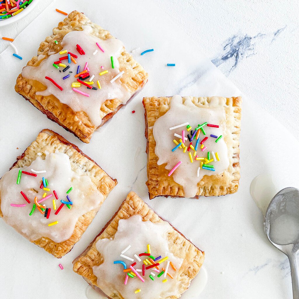 4 frosted strawberry pop tarts homemade.