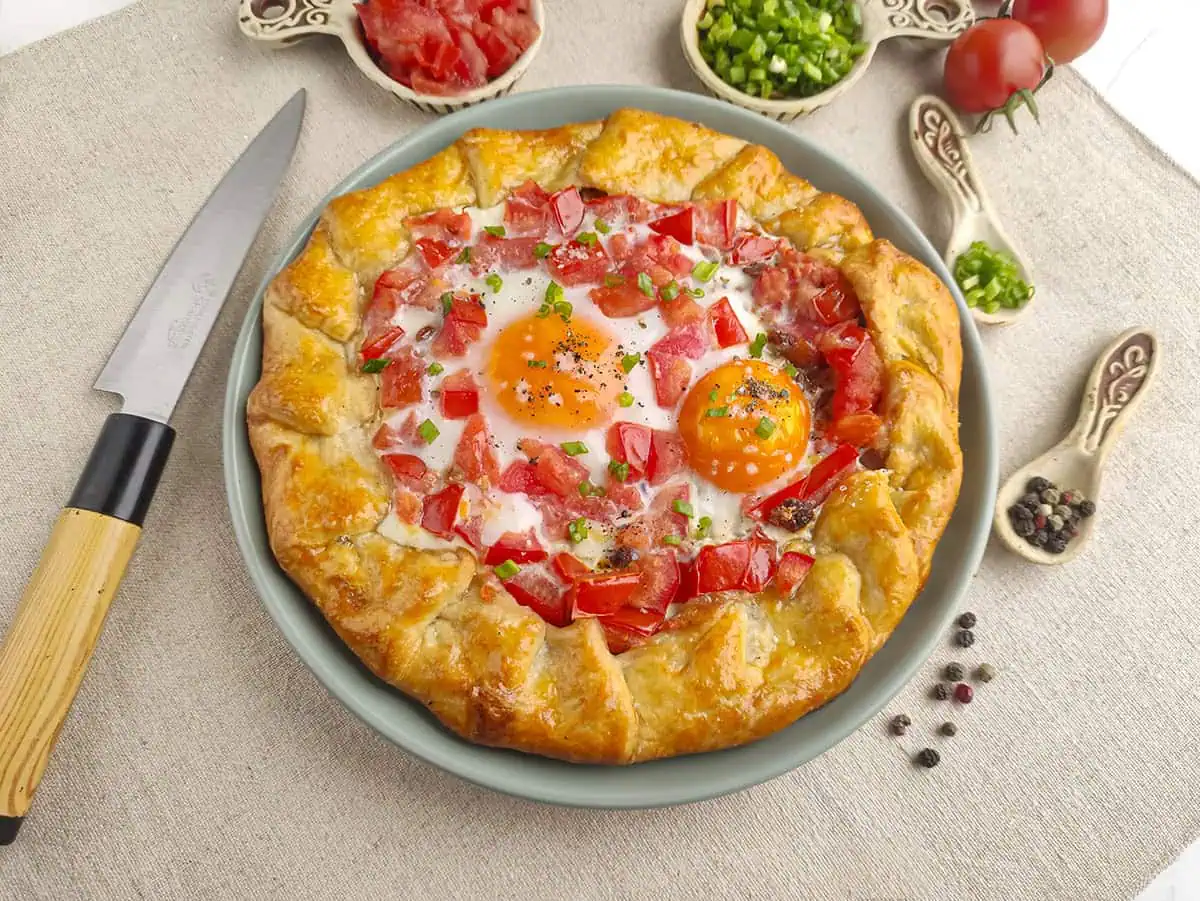 The bacon and egg galette fresh out of the oven.