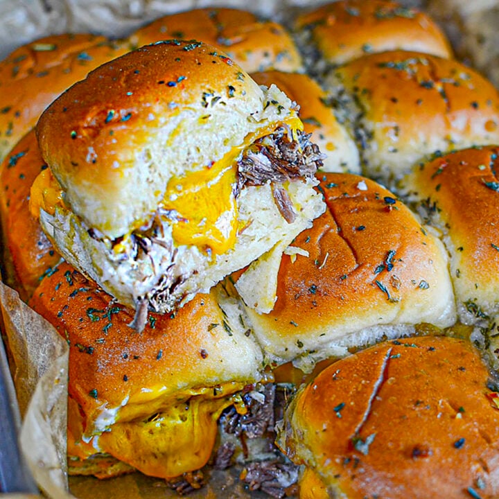 beef and cheddar slider, square image.