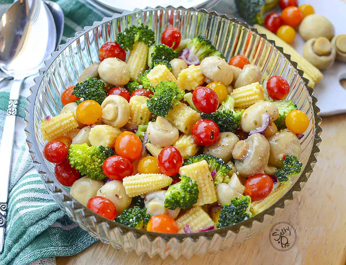 Marinated Vegetable Salad ready to be served.