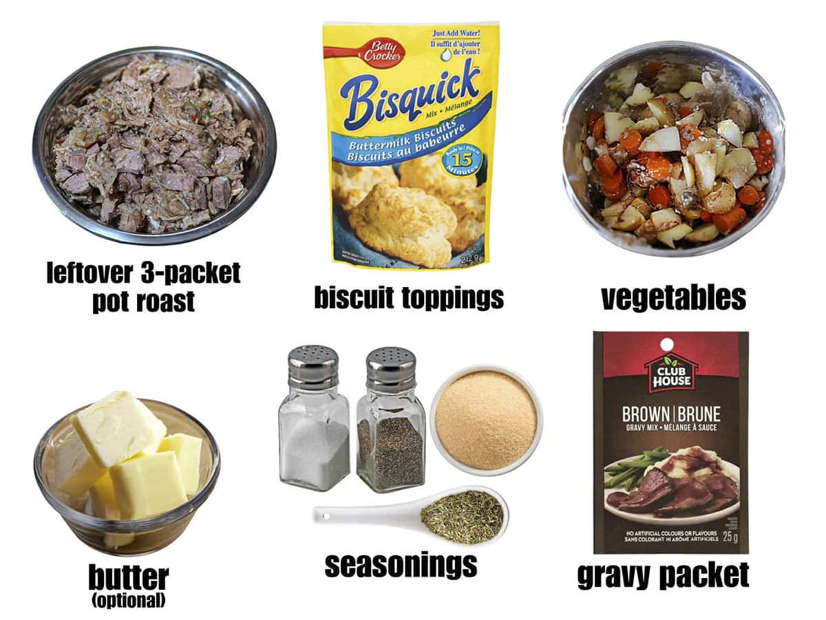 Ingredient photo for Beef pot pies with biscuits.