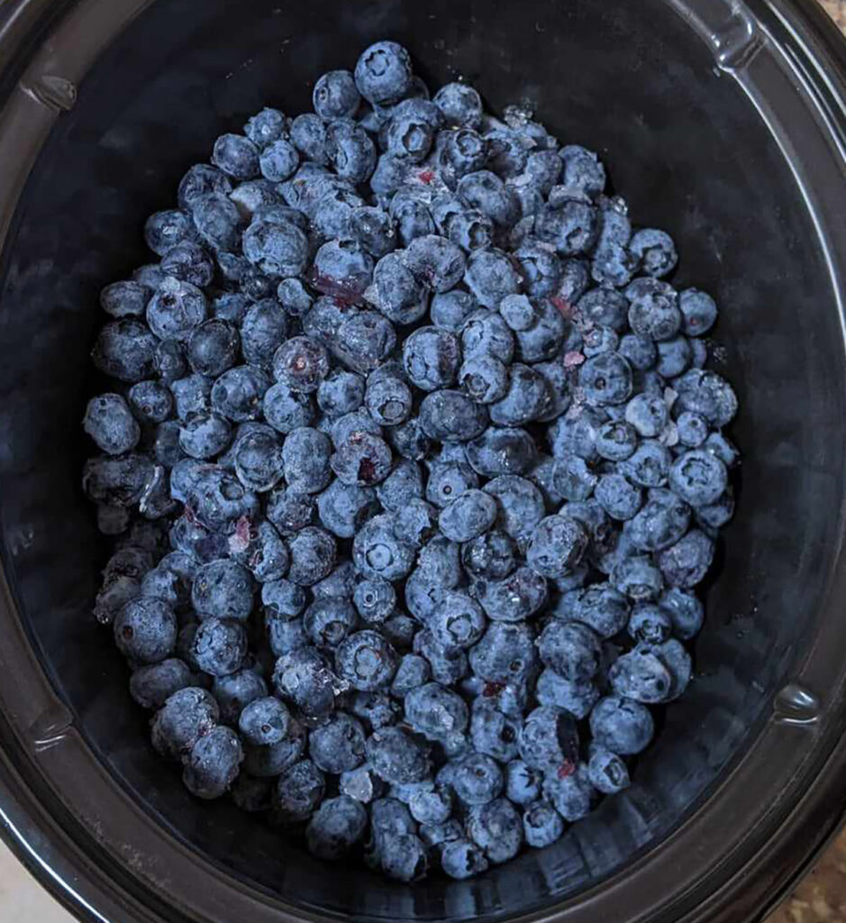 Fresh blueberries in a slow cooker.