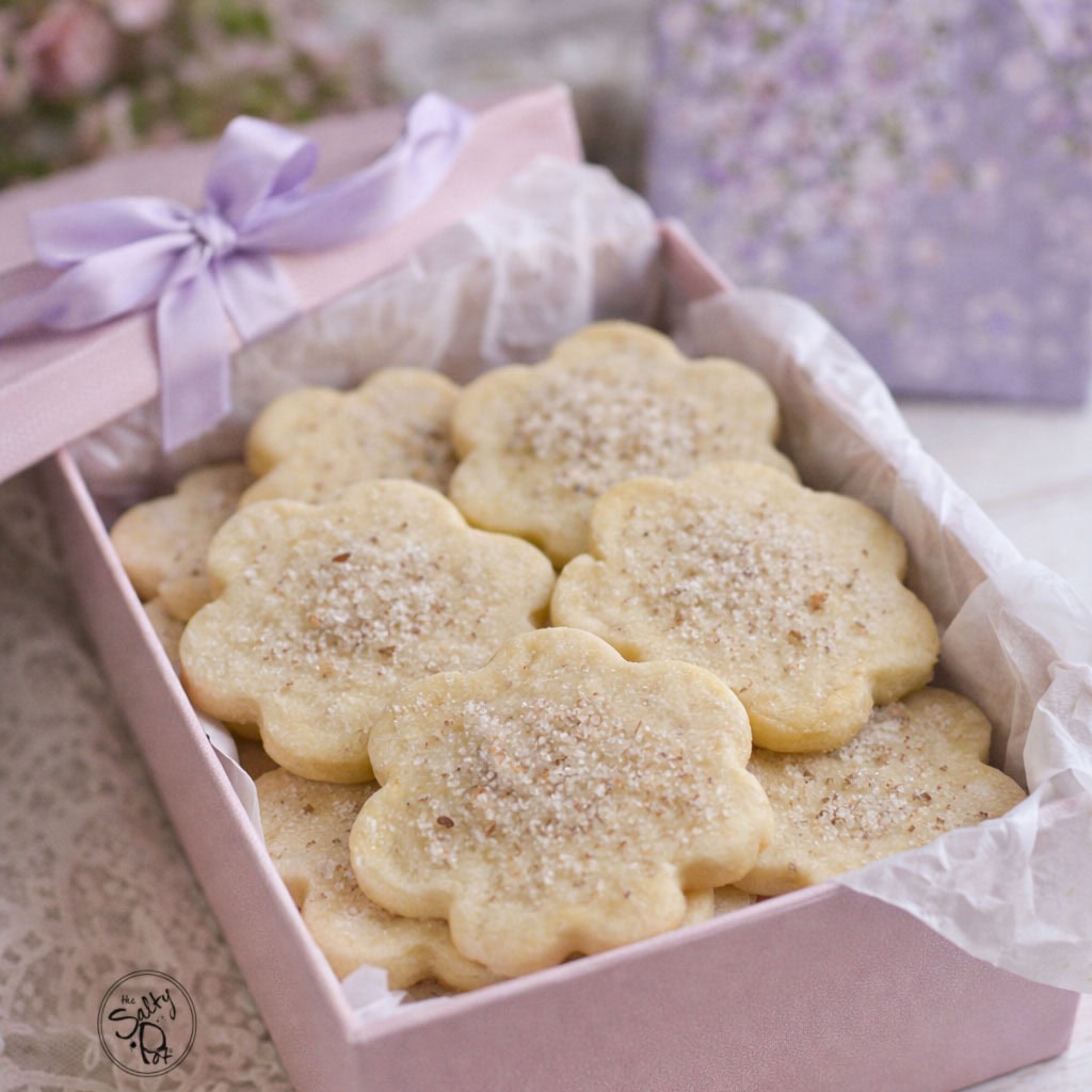 Homemade Lilac Sugar in a pretty box for gifting.