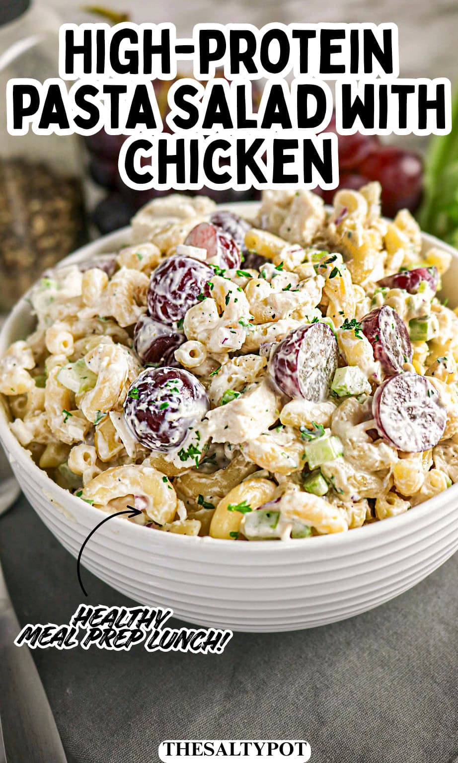 Pinterest pin for the High Protein Pasta Salad