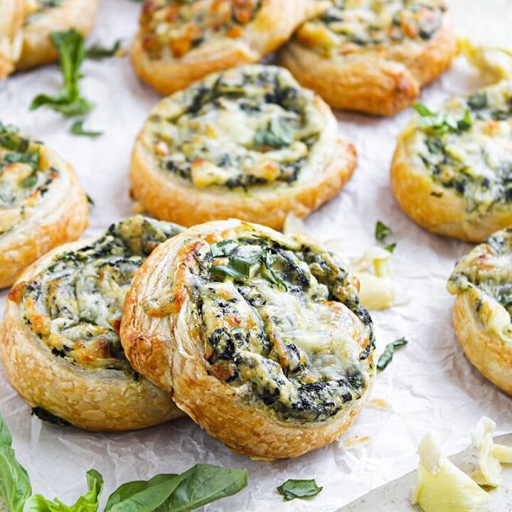 Featured image for the spinach artichoke pinwheels.