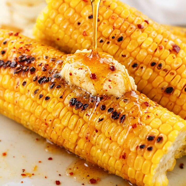 Hot honey corn on the cob featured image.